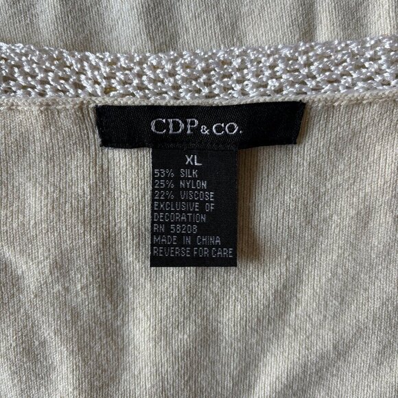 Used CDP & CO. Cream Sweater w/white trim & iridescent sequins on trim - Picture 5 of 5